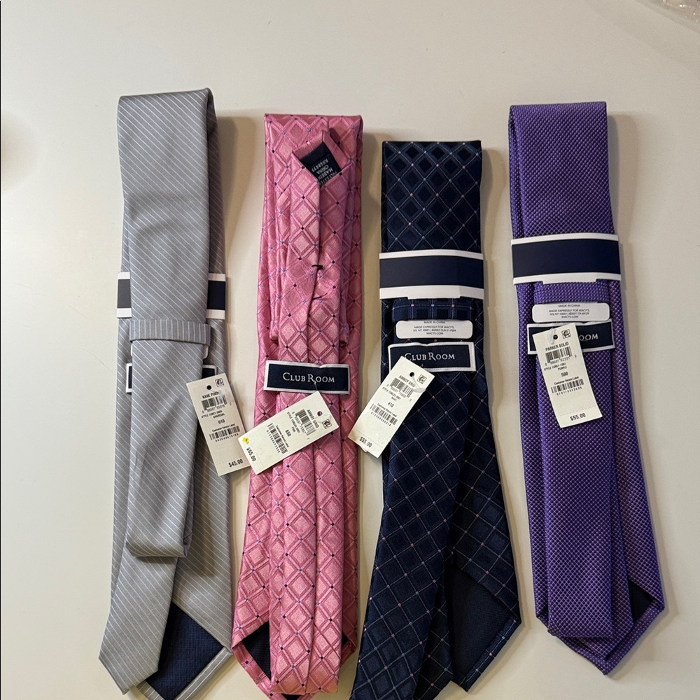 Club Room Men’s Tie Bundle NWT‎ 4 Pack Gray Pink Navy Purple Classic Gift - Picture 6 of 10
